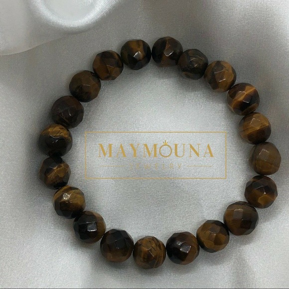 🆕 Men Stretch Bracelet Beaded With Tigers Eye - Picture 1 of 4
